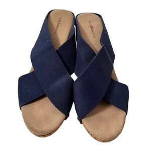 G.H. Bass & Co Juliann Navy Blue Open Toe Stretch Bands wedge Shoes Size 9M